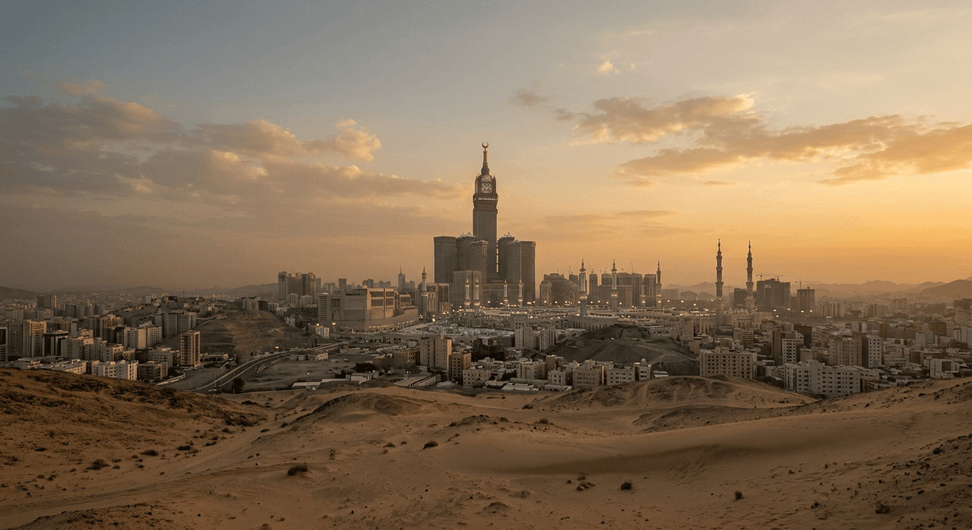 Uitzicht op Makkah bij gouden uur
